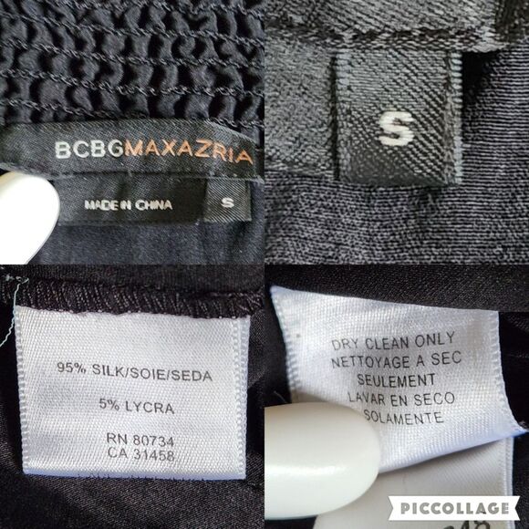 BCBGMAXAZRIA Black Silk Blend Short Sleeve V Neck Ruched Top Sz S - Picture 11 of 11